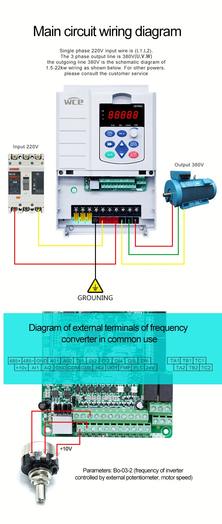 0.75kw 1.5kw 2.2kw 4kw 5.5kw 7.5kw 11kw 15kw 18.5kw VFD Inverter Input Single Phase 220V Output Three Phase220V