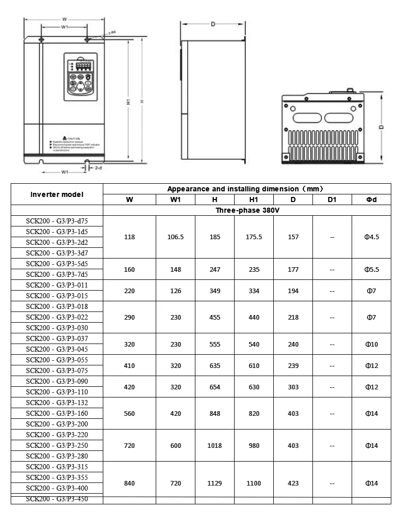 0.75kw 1.5kw 2.2kw 4kw 5.5kw 7.5kw 11kw 15kw 18.5kw VFD Inverter Input Single Phase 220V Output Three Phase220V