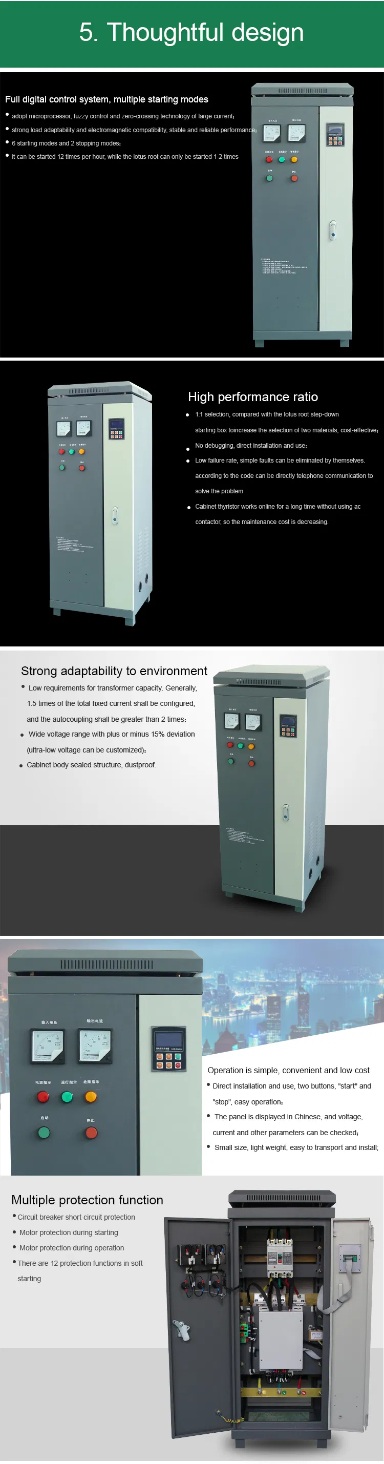 5.5-600kw 50Hz/60Hz Motor Protector Soft Starter Cabinet Included PLC & SCR