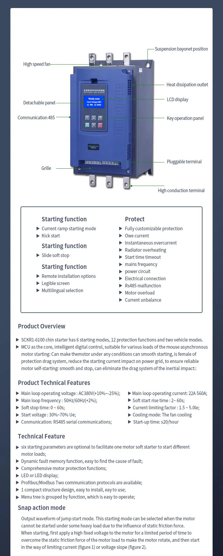 Best Factory Price CE Online 11kw 22A 15HP Pump Motor Soft Starter 3 Phase 220V/400V