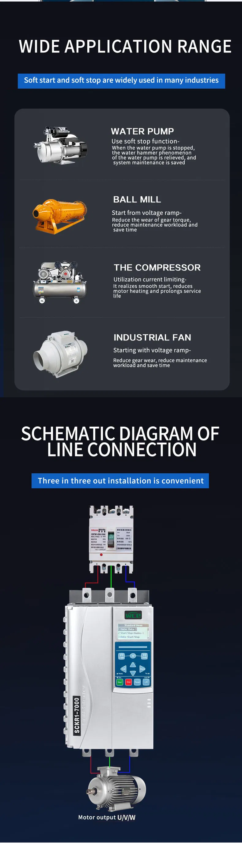 French Spanish Russian Portuguese Arabic Display 5.5kw to 800kw 380V 3 Phase Motor Soft Starter