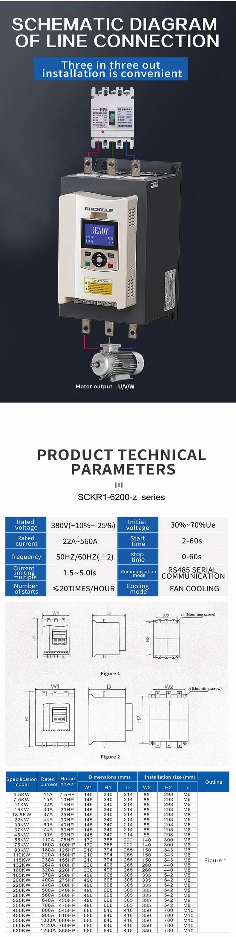 Intelligent Can Remotely Control 50Hz 60Hz 3 Phase 5.5kw~75kw 380V/440V AC 75HP Motor Soft Starter for Motor