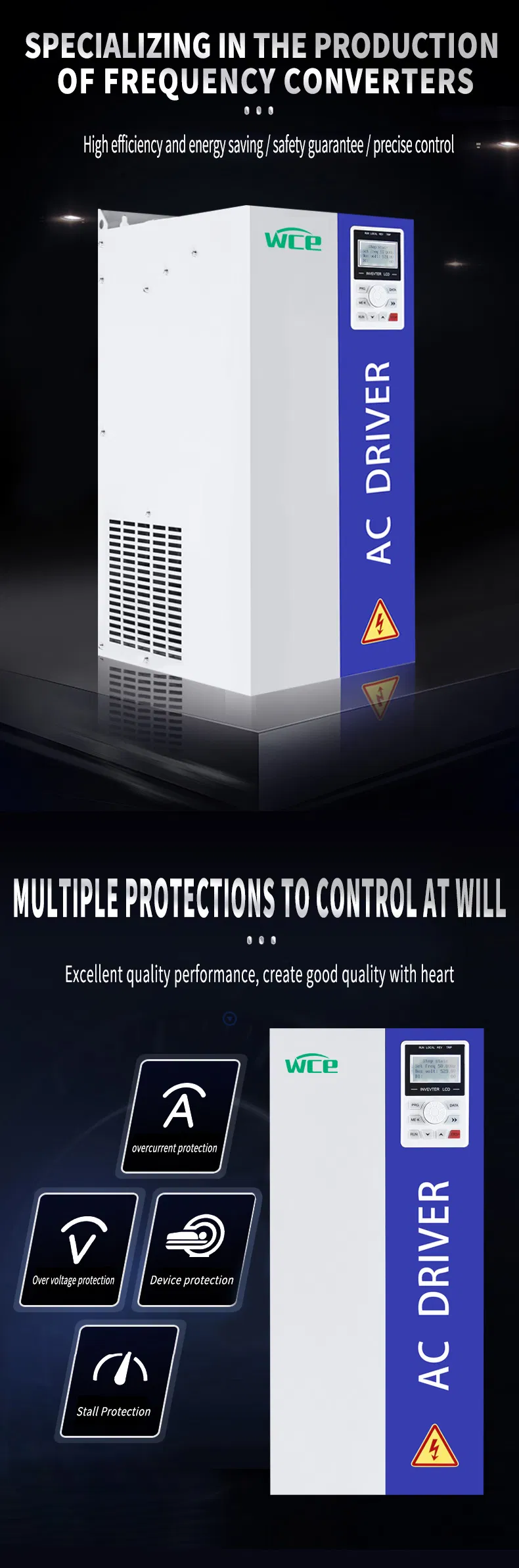 LCD English Display AC Drives VFD 5.5kw to 400kw Frequency Converter 3 Phase 380V Motor Inverter 60Hz to 50Hz Frequency Inverter