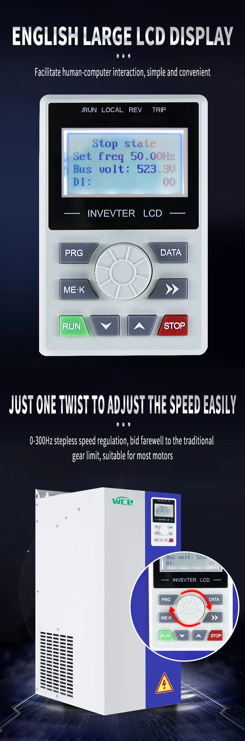 LCD English Display AC Drives VFD 5.5kw to 400kw Frequency Converter 3 Phase 380V Motor Inverter 60Hz to 50Hz Frequency Inverter