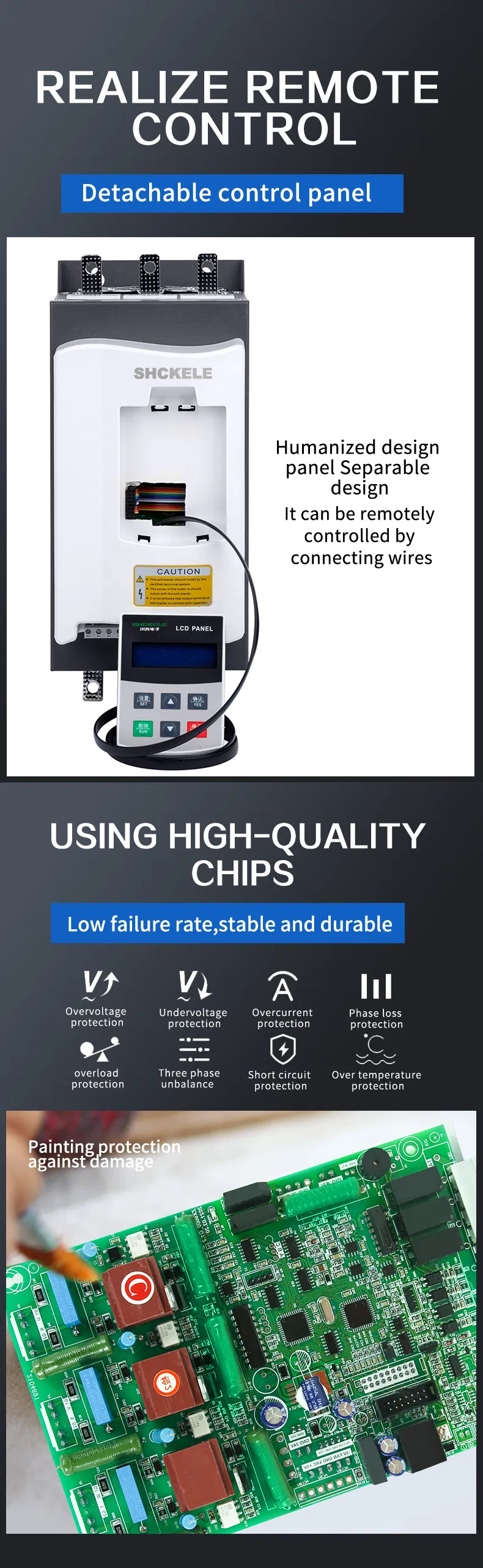 Mobile Phone Remote Control 50/60Hz AC 380V 22kw 30HP 3 Phase Soft Starter for Water Pump