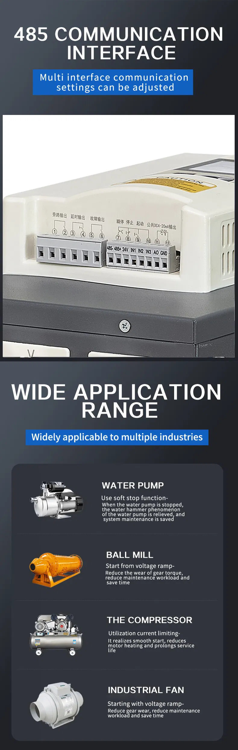 New Product 150A Intelligent Built in Bypass Soft Starter 75kw Voltage Ramp Control 100HP Three-Phase AC Asynchronous Motor Compressors