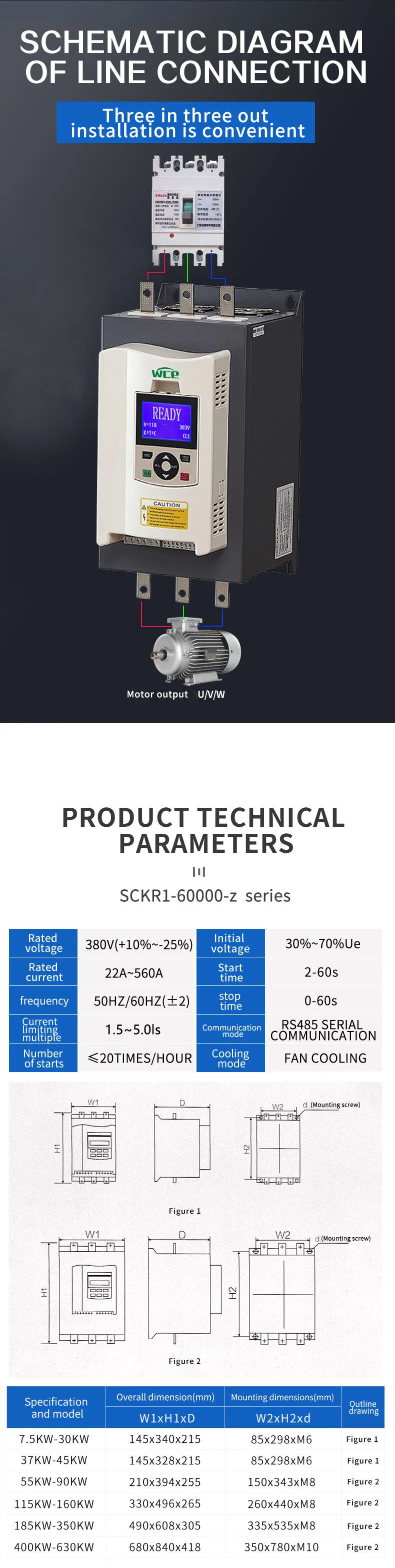 New Product 150A Intelligent Built in Bypass Soft Starter 75kw Voltage Ramp Control 100HP Three-Phase AC Asynchronous Motor Compressors