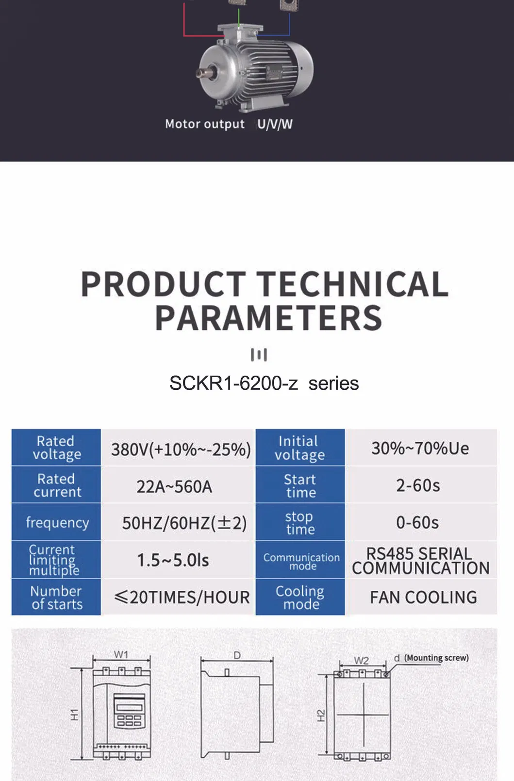 Online Soft Starter 380V 3 Phase 280kw 400kw 50Hz/60Hz Soft Starter for Air Compressor Intelligent