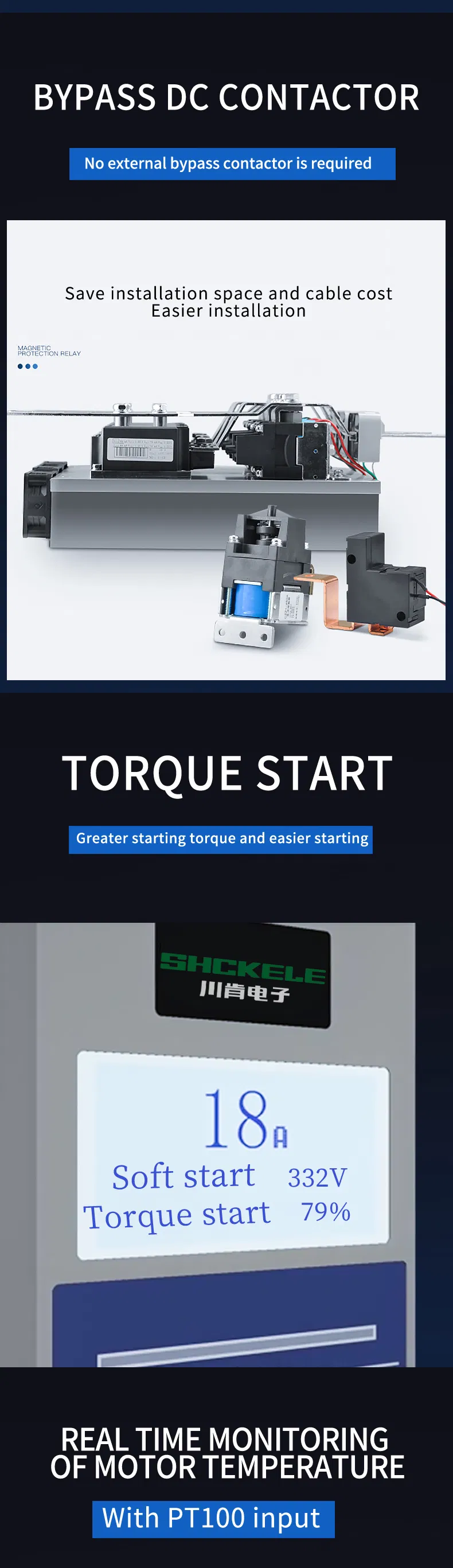 Portuguese Language 380V 7.5kw Built-in Bypass Soft Starter for 3 Phase 380V