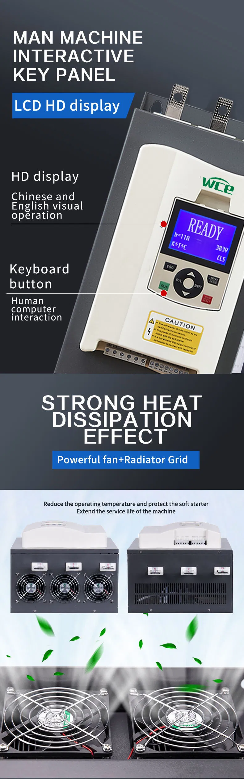 Soft Starter 180A/220A/230A Online 90kw/110kw/115kw 125HP/150HP/155HP 3 Phase AC Conveyer Motor Voltage Ramp Control