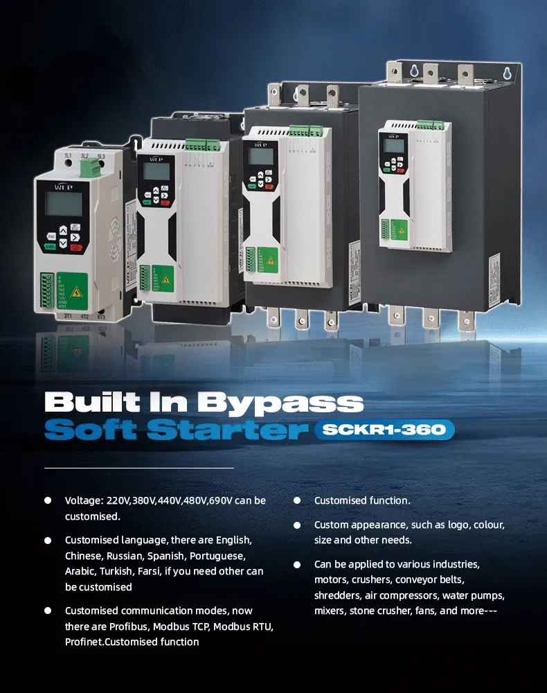 Update Built-in Bypass Soft Starter 0.37kw~15kw/0.75HP~20HP 3 Phase 220V/380V AC Motor Soft Starter for Motor