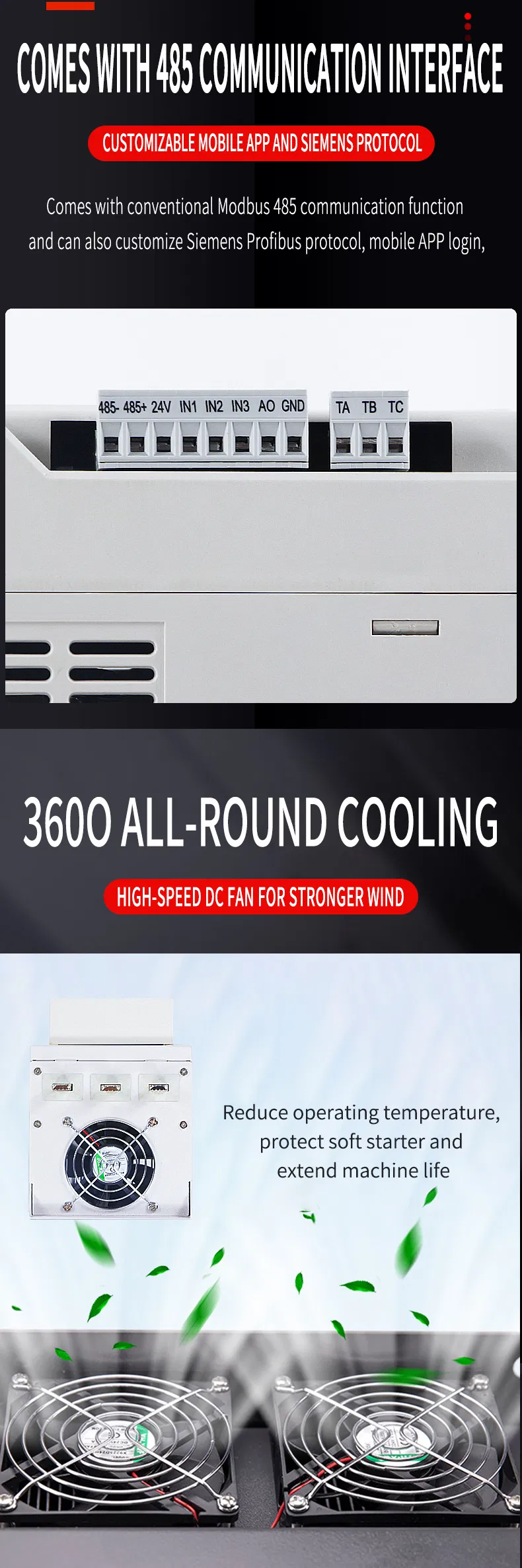 for Air Conditioner and Heat Pump Reducing Starting Current by 60% 380V 75kw Soft Starter