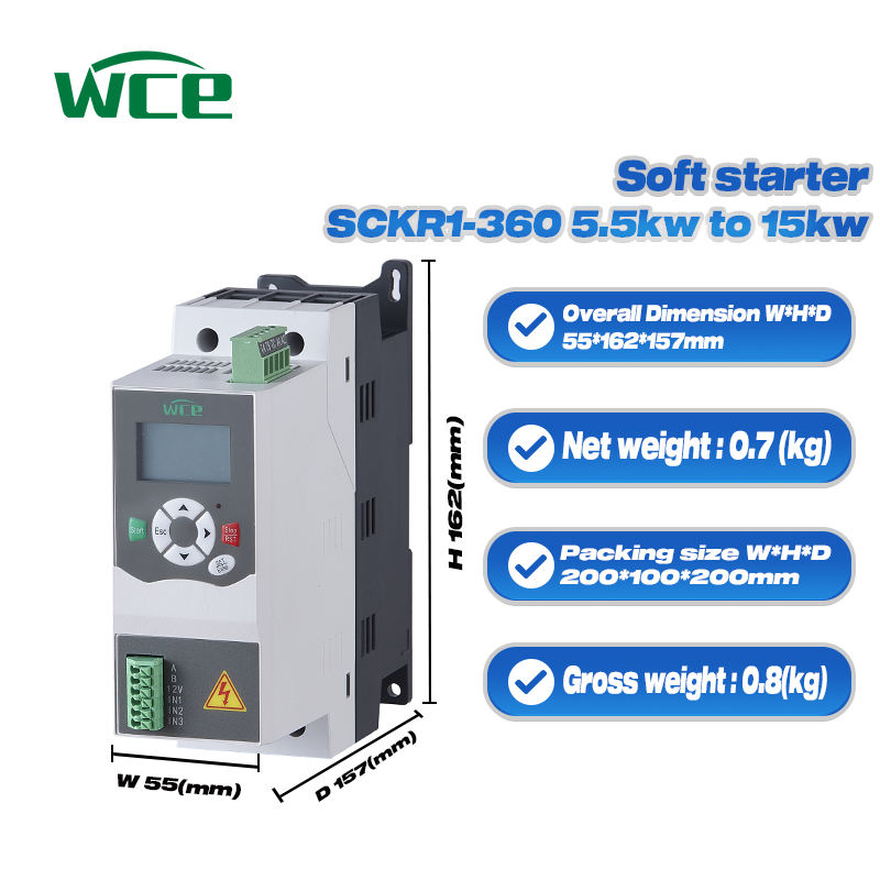 Customized 5.5KW 7.5KW 11KW 15KW AC Motor Soft Starter 220V 380V 3 Phase, No Bypass Contactor for Motor Drive Applications