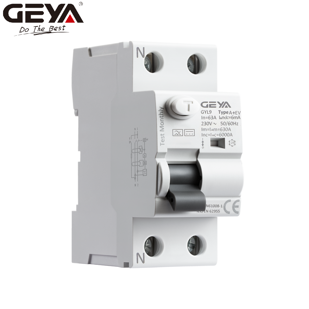 GEYA NEW GYL9 2P 30mA A+EV  32-40A AC DC RCCB for EV Charger 100amp Elcb Price 30ma 40a